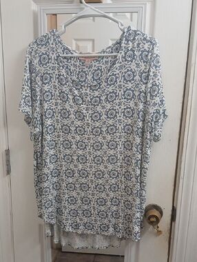 Blue Floral Short Sleeve Top Size 1x